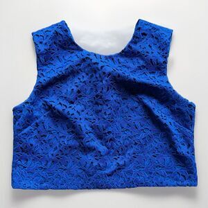 J. Crew Collection Top Women Sleeveless Lace Tank Bright Ocean Blue Size 16